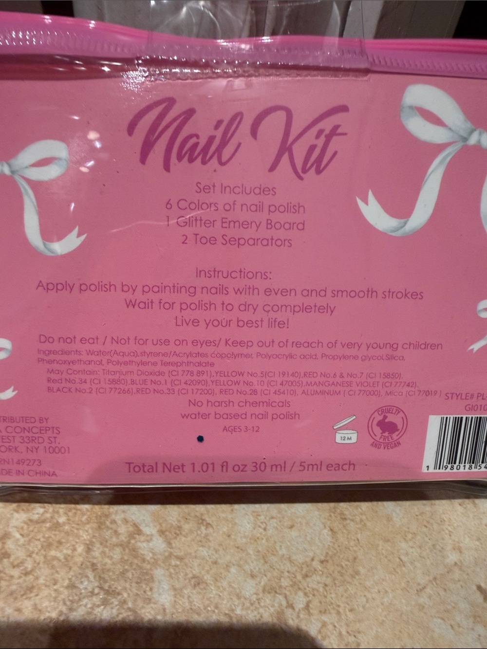 Pink Girls' Nail Kit with Glitter Polish and Toe Separators - Picture 2 of 2